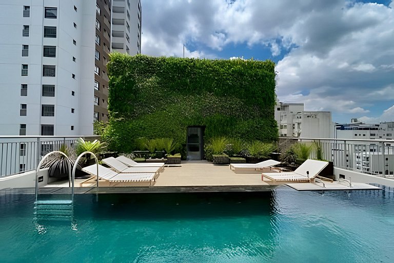 Studio com academia, rooftop e piscina (402)