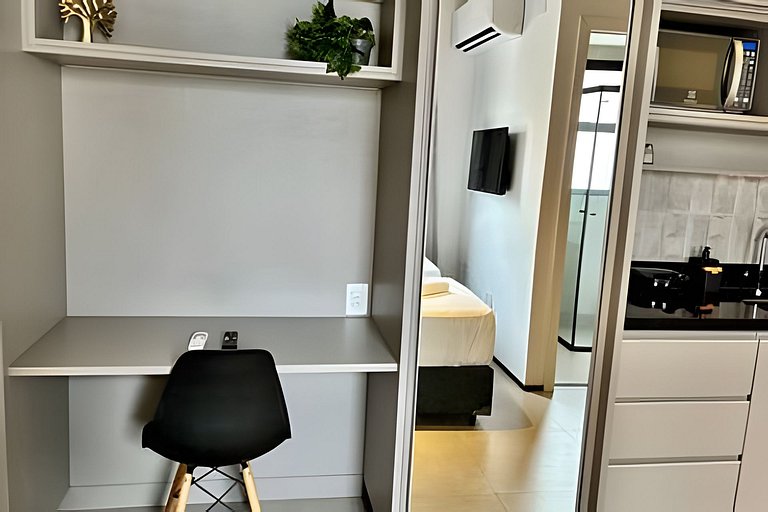 Studio com academia, rooftop e coworking(1218)