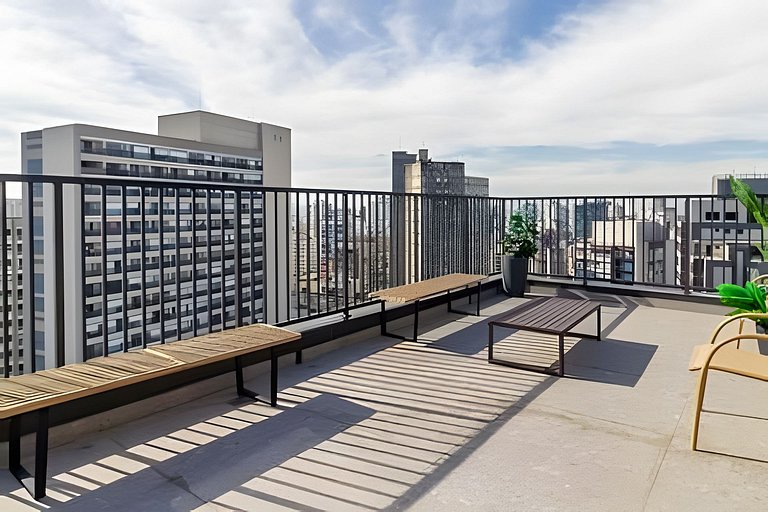 Studio com academia, rooftop e coworking(1915)