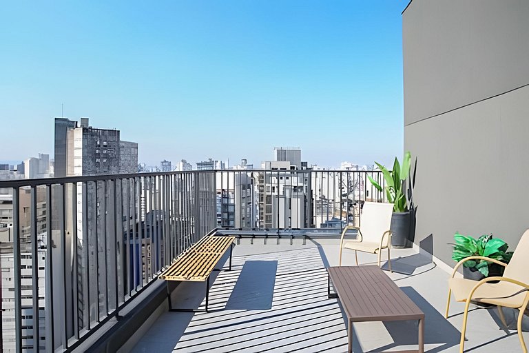 Studio com academia, rooftop e coworking(1201)