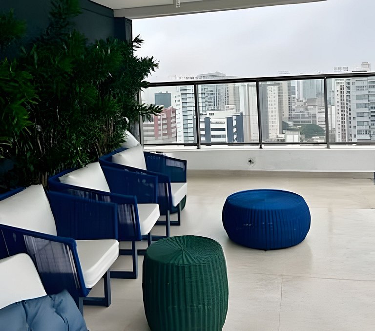 Studio Moderno cama king, academia e piscina (312)
