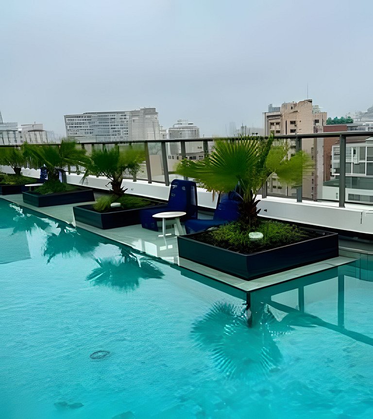 Studio Moderno cama king, academia e piscina (312)