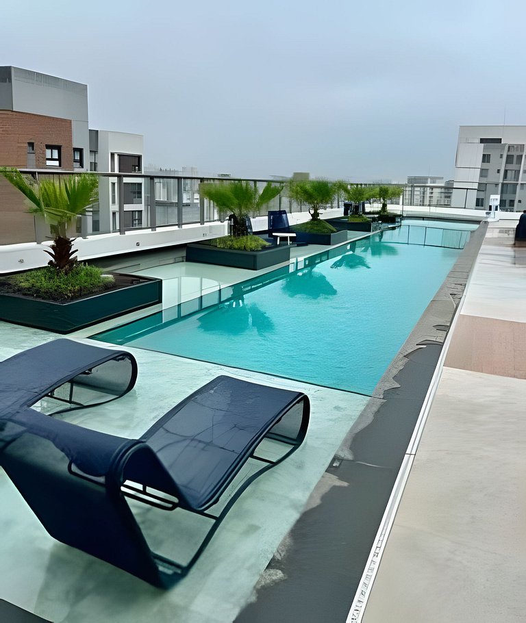 Studio Moderno cama king, academia e piscina (312)