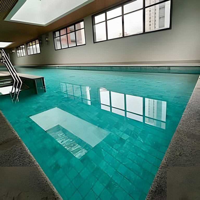Studio Moderno cama king, academia e piscina (312)