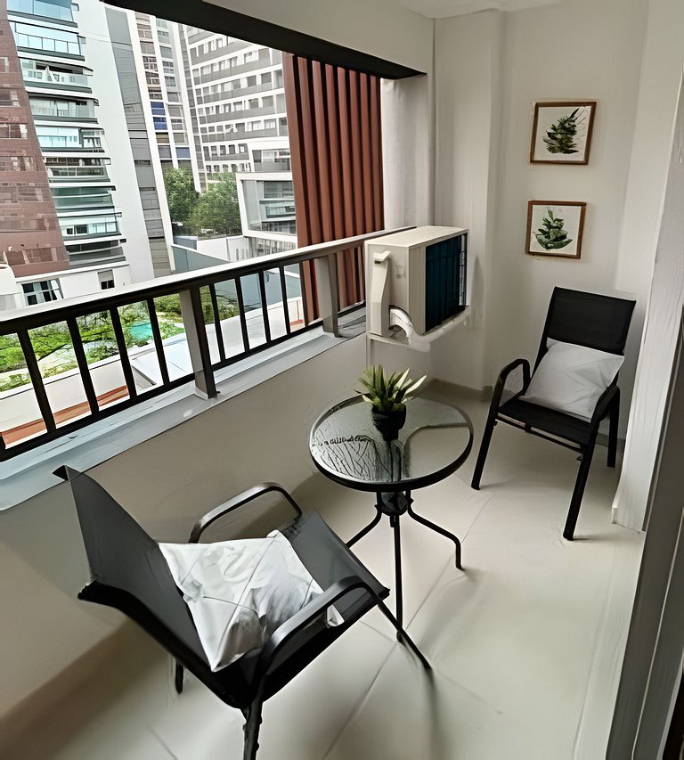 Studio Moderno cama king, academia e piscina (312)